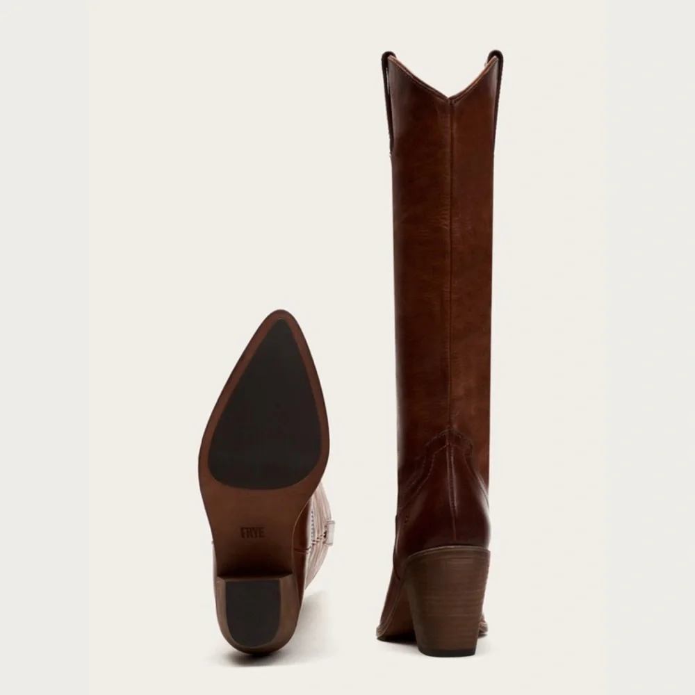 Frye Tall Leather Western Heeled Boots in Chestnut Brown - Picture 3 of 3